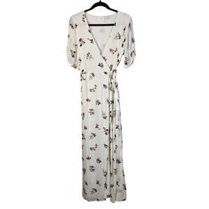 Everly Wrap Maxi Dress Women's M White Swiss Dot Floral Cottagecore Feminine